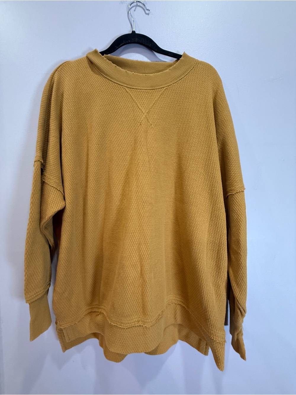 aerie Men's Mustard Waffle Crewneck Sweater